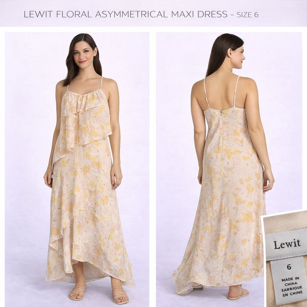 Lewit Floral Asymmetrical Maxi Dress – Size 6